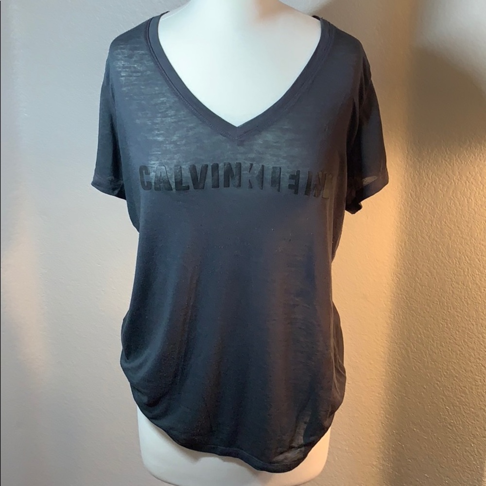 calvin klein grey semi sheer tee L